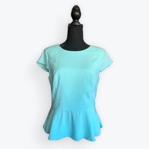 Express Aqua Cap Sleeve Peplum Zip Back Top M